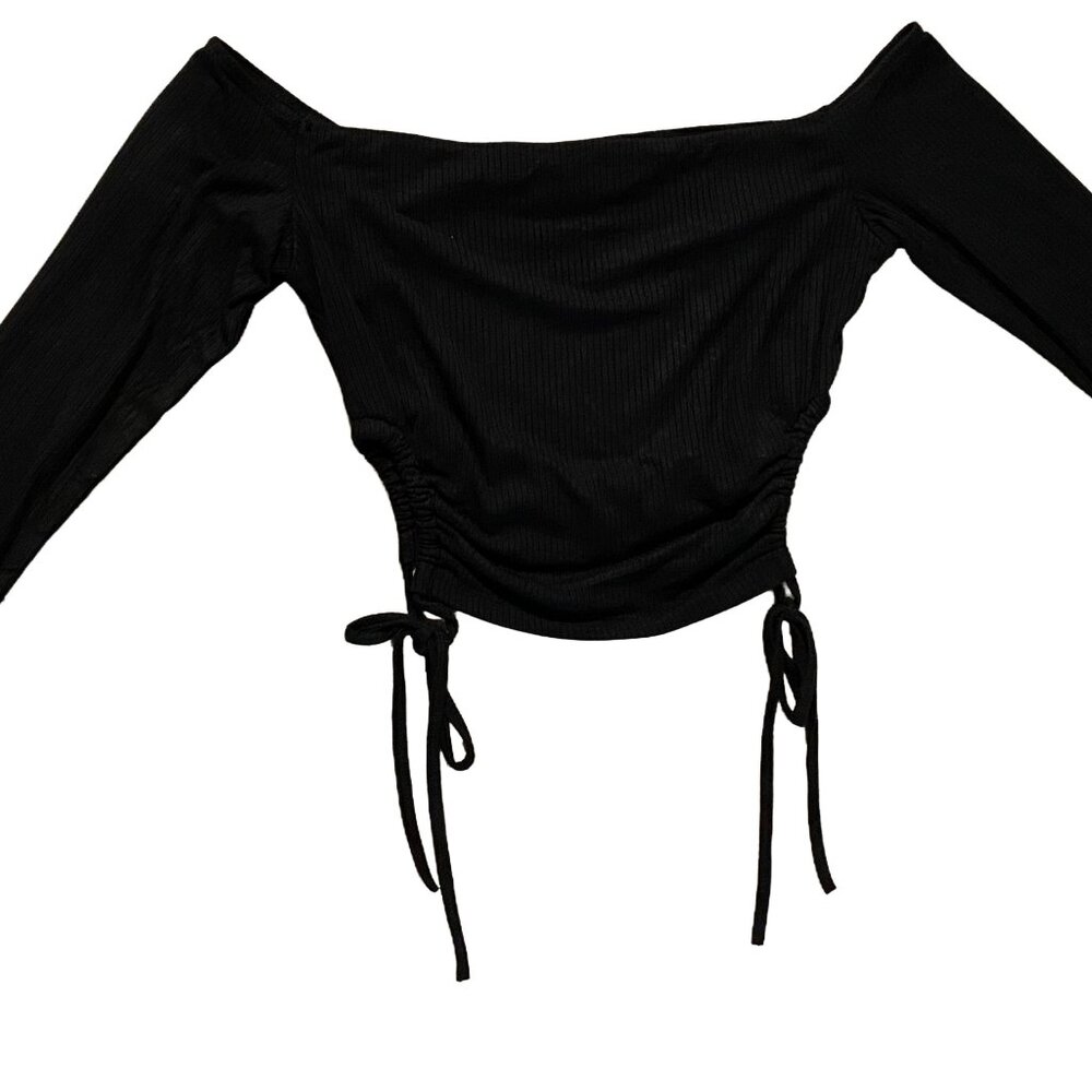 WOMEN, TIC TOC, SMALL, BLACK, LONG SLEEVES, CROP TOP